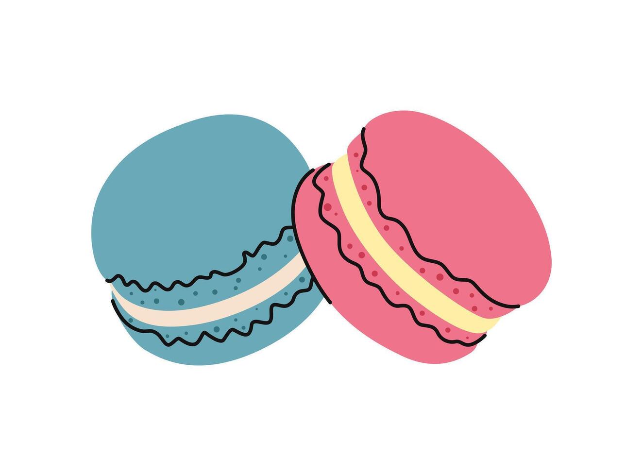 Two cartoon macaroons, blue and pink. flat illustration.. vector