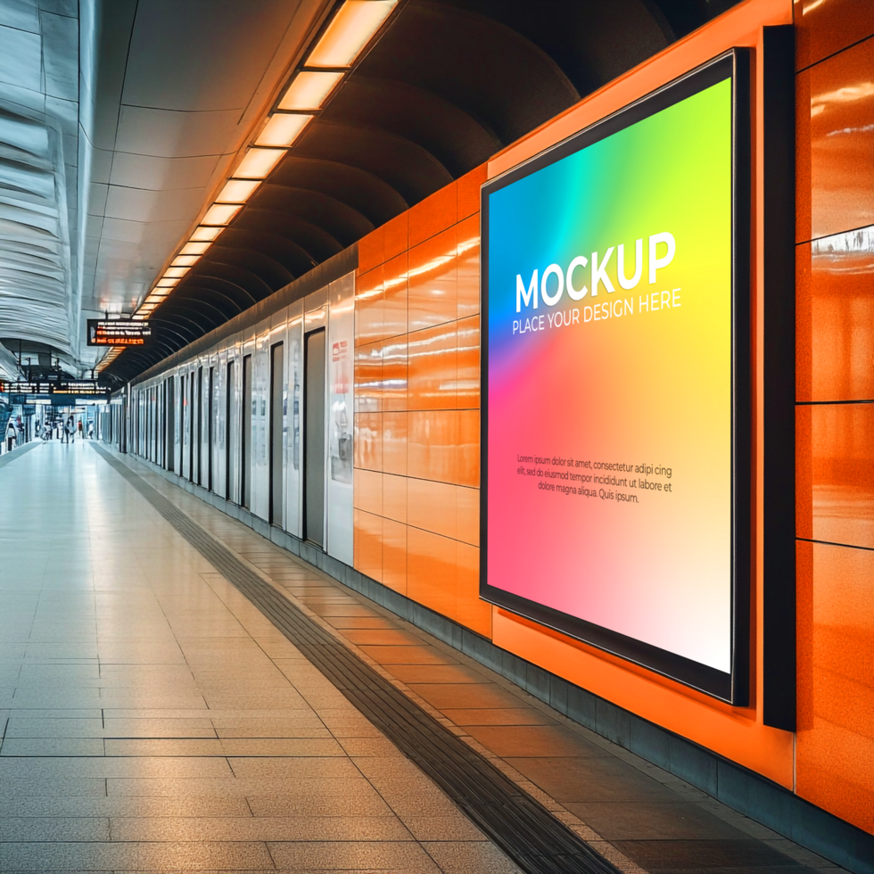 Subway Station Advertising Mockup Colorful Billboard psd