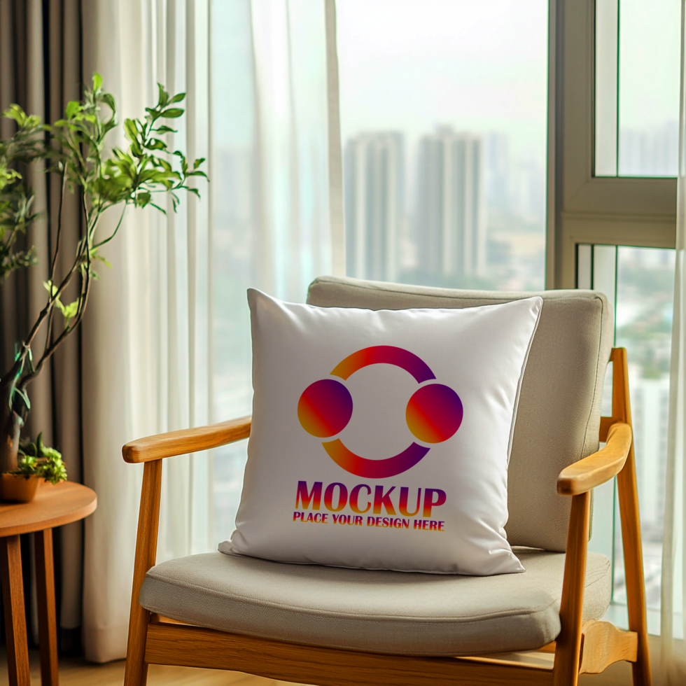 Vibrant Gradient Logo on Cushion Home Decor Branding Interior Design Modern Pillow psd