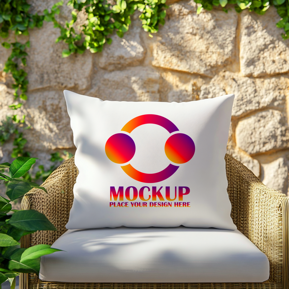 Vibrant Pillow Mockup Showcase Your Design on a SunDrenched Patio psd