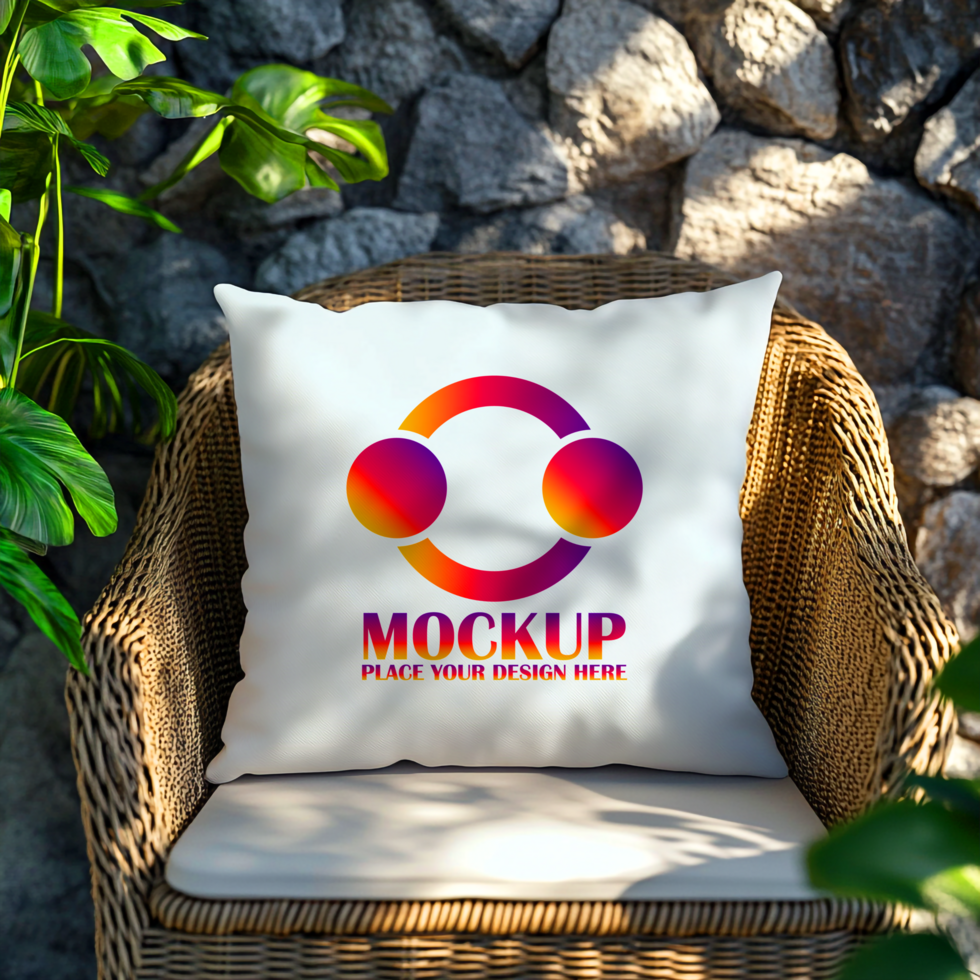 Pillow Mockup Branding Presentation on Woven Chair psd