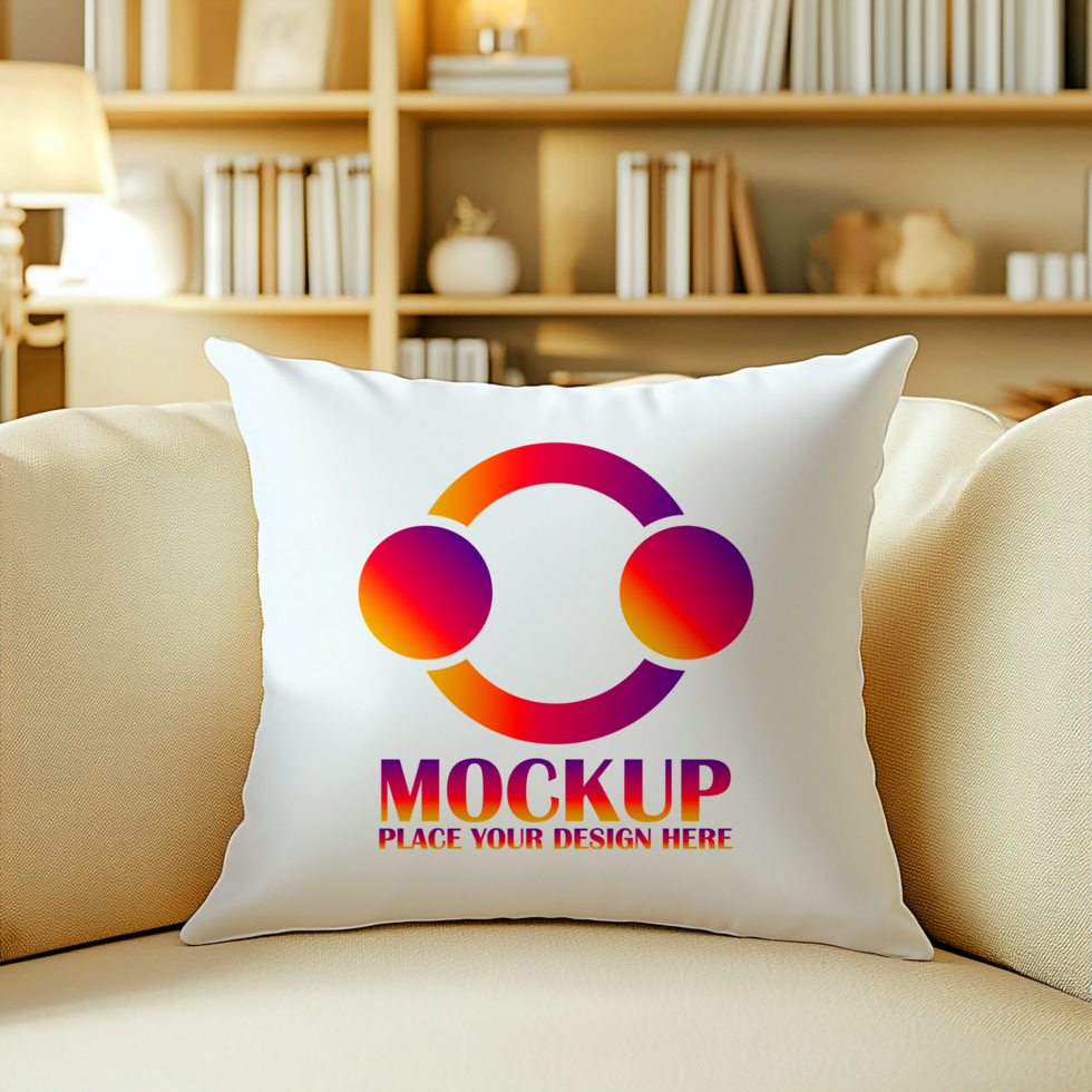Pillow Mockup Vibrant Logo Design on White Cushion in Living Room Setting psd