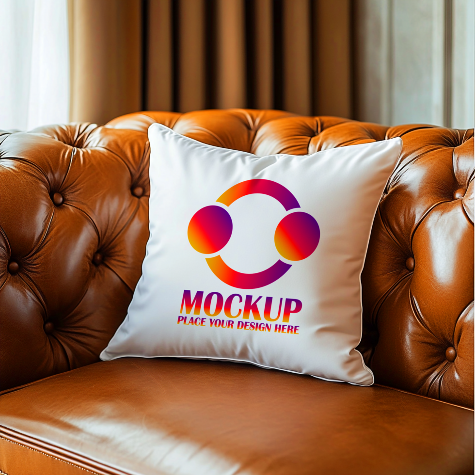 Pillow Mockup Branding Presentation on Luxurious Leather Sofa psd