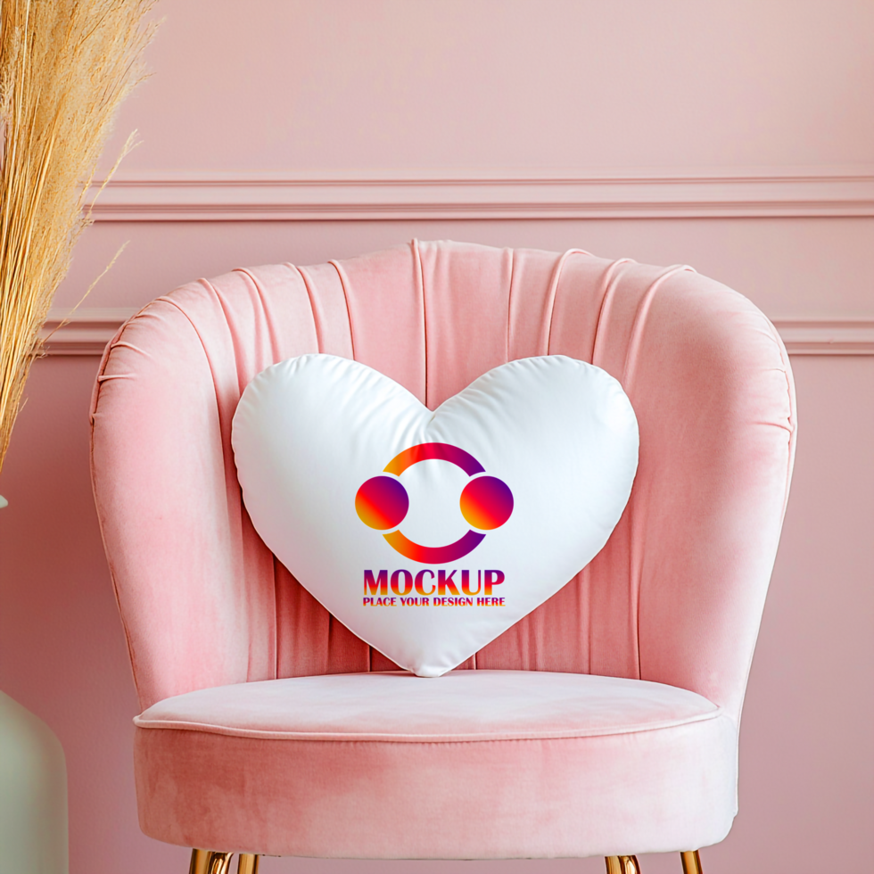HeartShaped Pillow on Pink Velvet Chair Perfect for Valentines Day or Romantic Decor psd