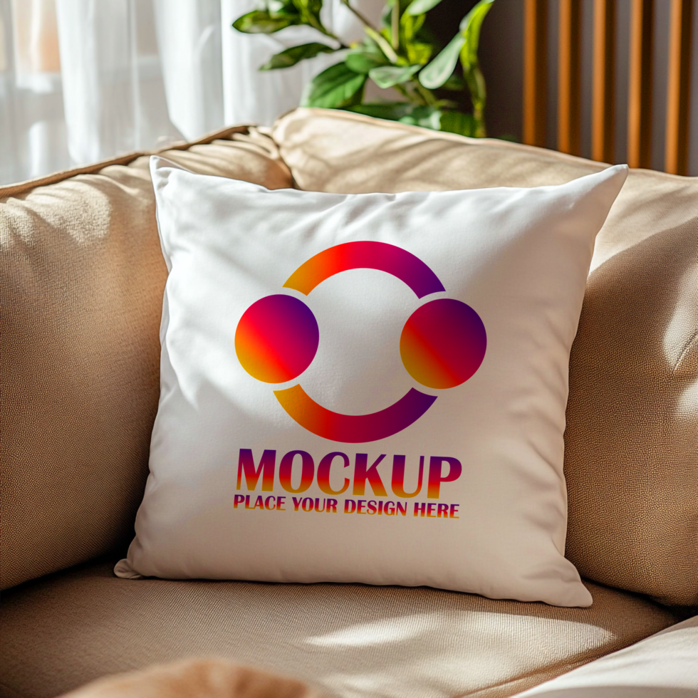 Pillow Mockup Vibrant Logo Design on White Cushion psd