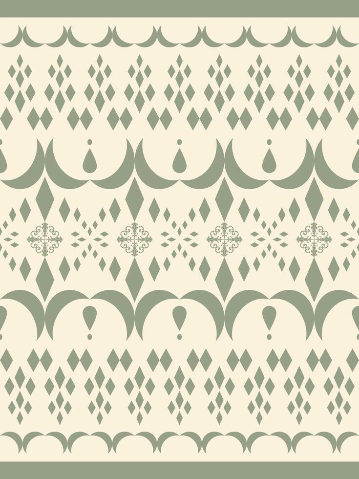 Traditional Royal Geometric Olive Green Exquisitely Diamond and Scroll Ornament on Light Beige Background. Charming Pattern Weaves Handicraft Silk Homespun Curly Style Embroidery Ethnic Dress Fashion vector