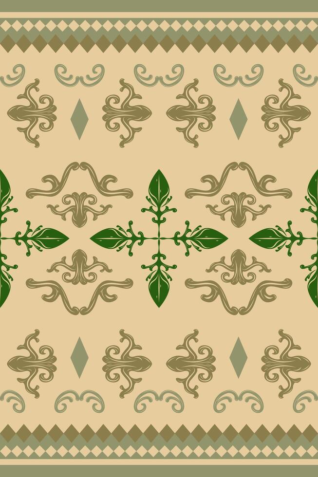 Royal Ancient Golden Ages Abstract Baroque Design Inspired With Green and Gold on Tan Beige Background Seamless Pattern Border. Elaborate Luxury Rich Medieval Style for Embroidery Silk Weaves Carpet vector