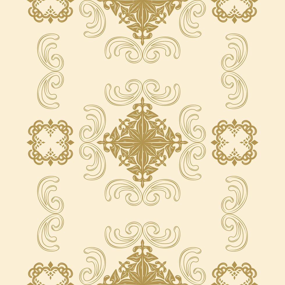 Elaborate Whimsical Filigree Border Swirl Ornament Pattern Frame Royal Gold Style on Beige Background. Luxury Glamorous Baroque Scroll Element Rich Haute Couture Design for Embroidery Silk Scarf Lace vector