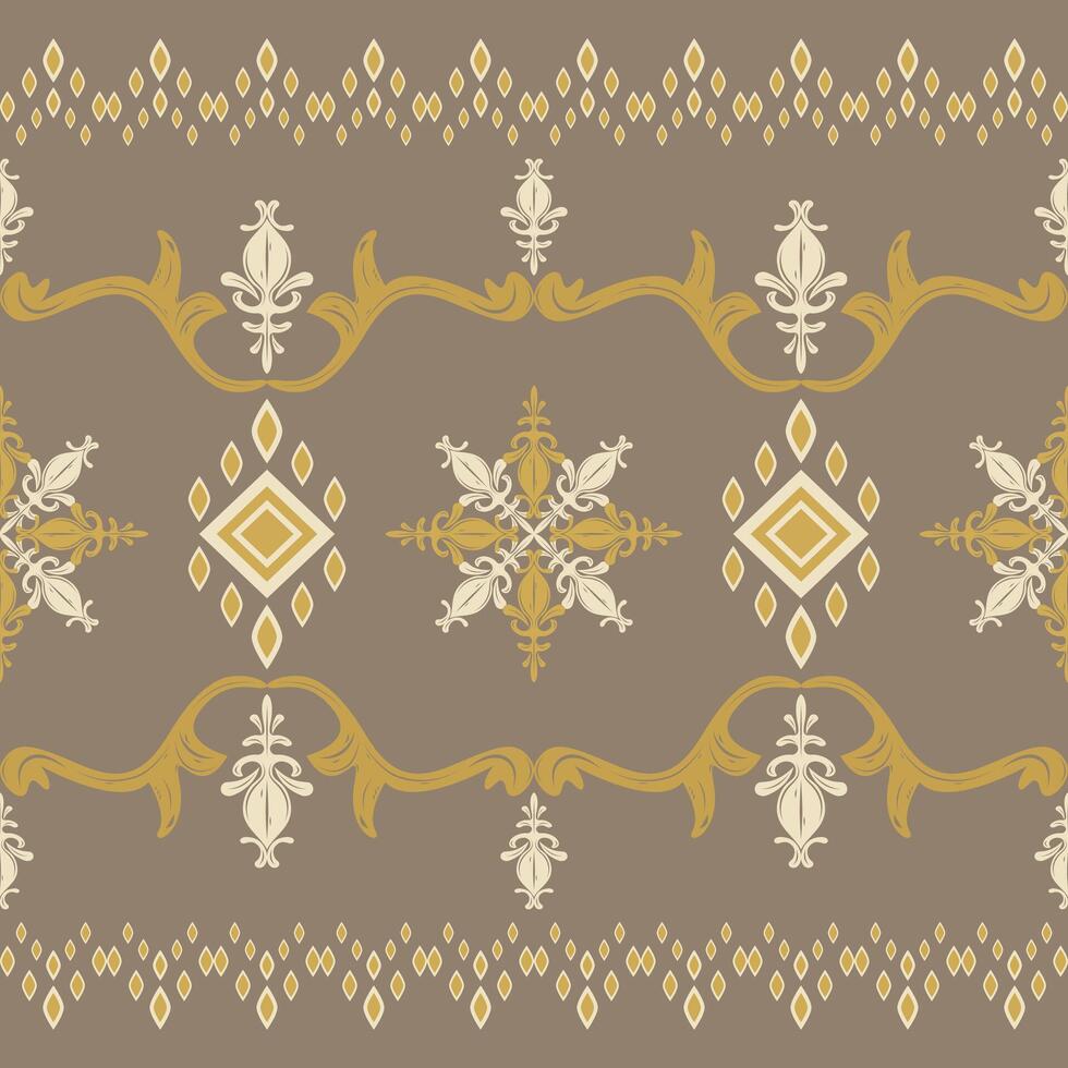 Exquisitely Charming Traditional Motif Scroll Ornament Royal Old Money Style Seamless Border Pattern. Renaissance And Ethnic Combine with White Gold on Brown Background For Decoration Embroidery Scarf vector