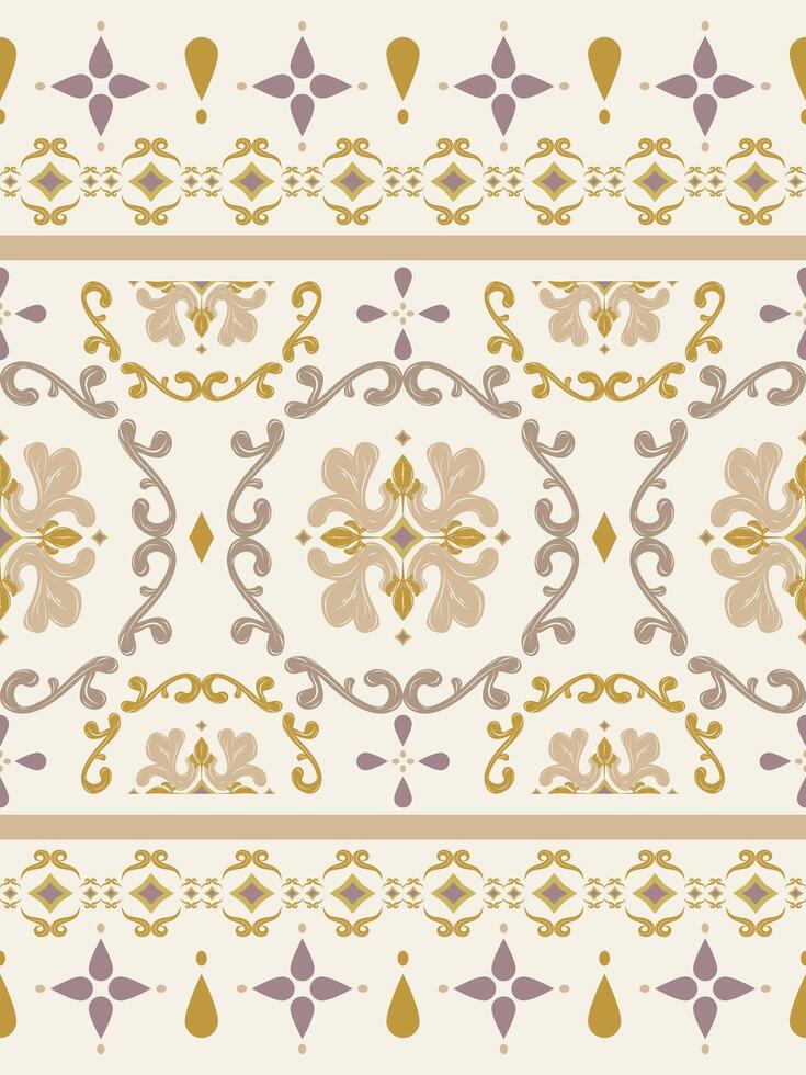 Whimsical Intricate Luxury Rococo Baroque Rich Ingredient Pattern with Elegance Elite Color Gold Purple Shades. Mythology Florals on Cloud Creative Design for Interior Decoration Fabrics Mosaic Dress vector