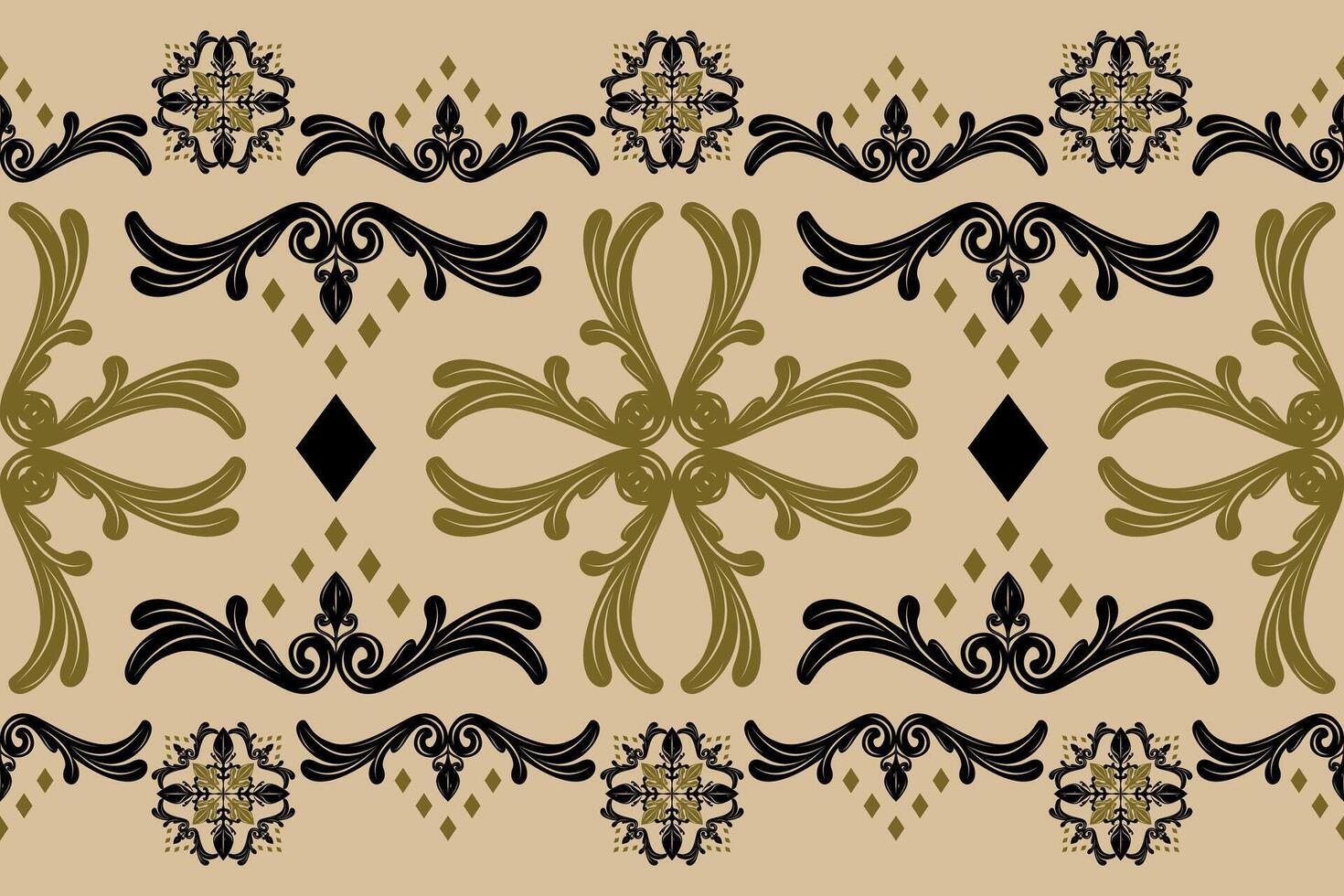 Classical Charming Black and Gold Royal Style Ornament Scroll Geometric Pattern on Tan Background. Delicate Gorgeous Border Pattern Baroque Rococo Inspired Seamless Abstract Filigree Florals Striped vector