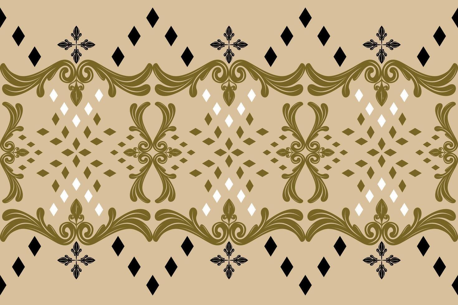 Elaborate Geometric Chevron Motif Twist Fleur de lis Scroll Ornament Exquisitely Detailed Pattern Border with White Gold Black on Tan Background. Deluxe Abstract Florals Filigree Embroidery Knit Lace vector
