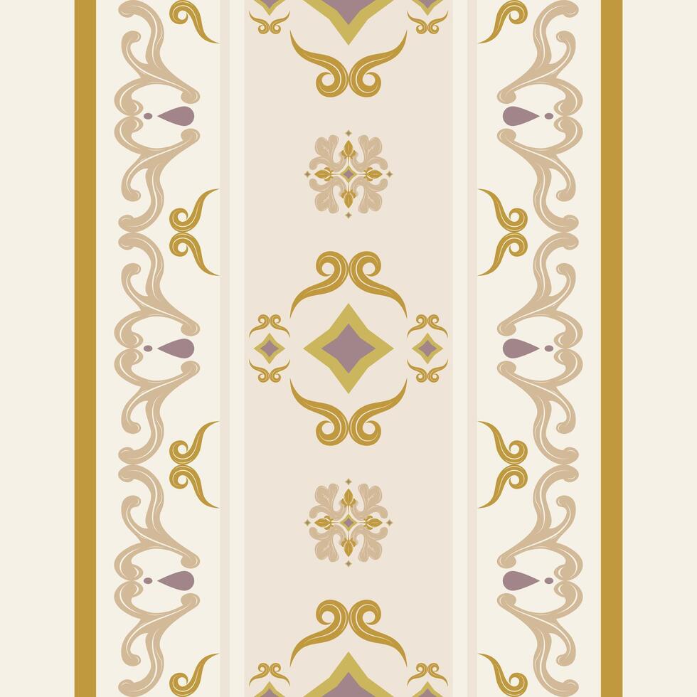 Rococo Less is More Style with Royal Abstract Scroll Ornament Gold Purple Impressive Grandiose Rich Border Pattern for Invitation Wedding Card Decoration Embroidery Textiles Fabrics Tiles Iznik Scarf vector