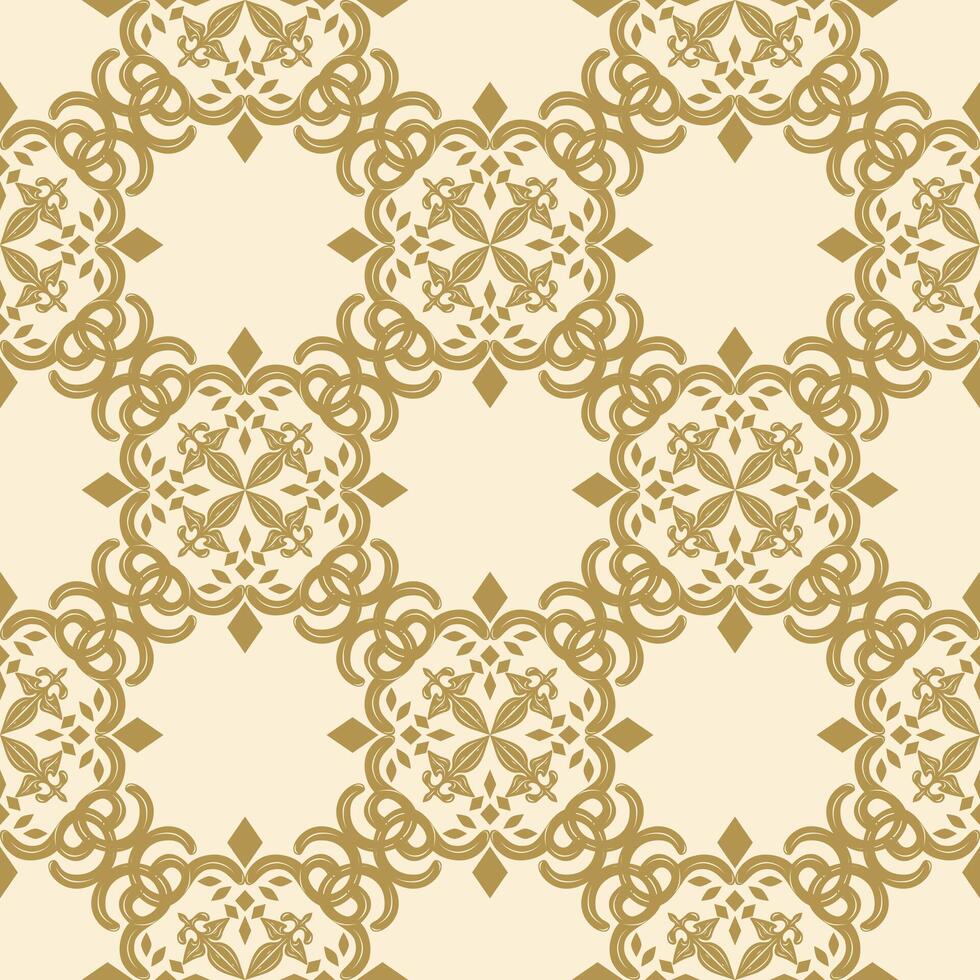 Seamless Baroque Rococo Style with Golden Scroll Ornament Embroidery Florals on Beige Background Detailed Pattern for Monogram Repeat Paper Letter Invitation Tablecloth Dress Apparel Mattress Lace Rug vector