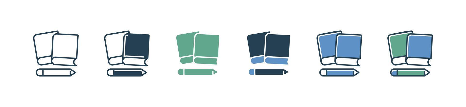 simple book and pencil icon set school education learning study writing signs illustration vector