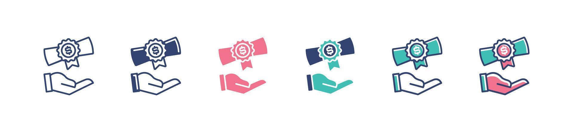 hand hold diploma scroll education scholarship icon set university financial tuition fee illustration vector