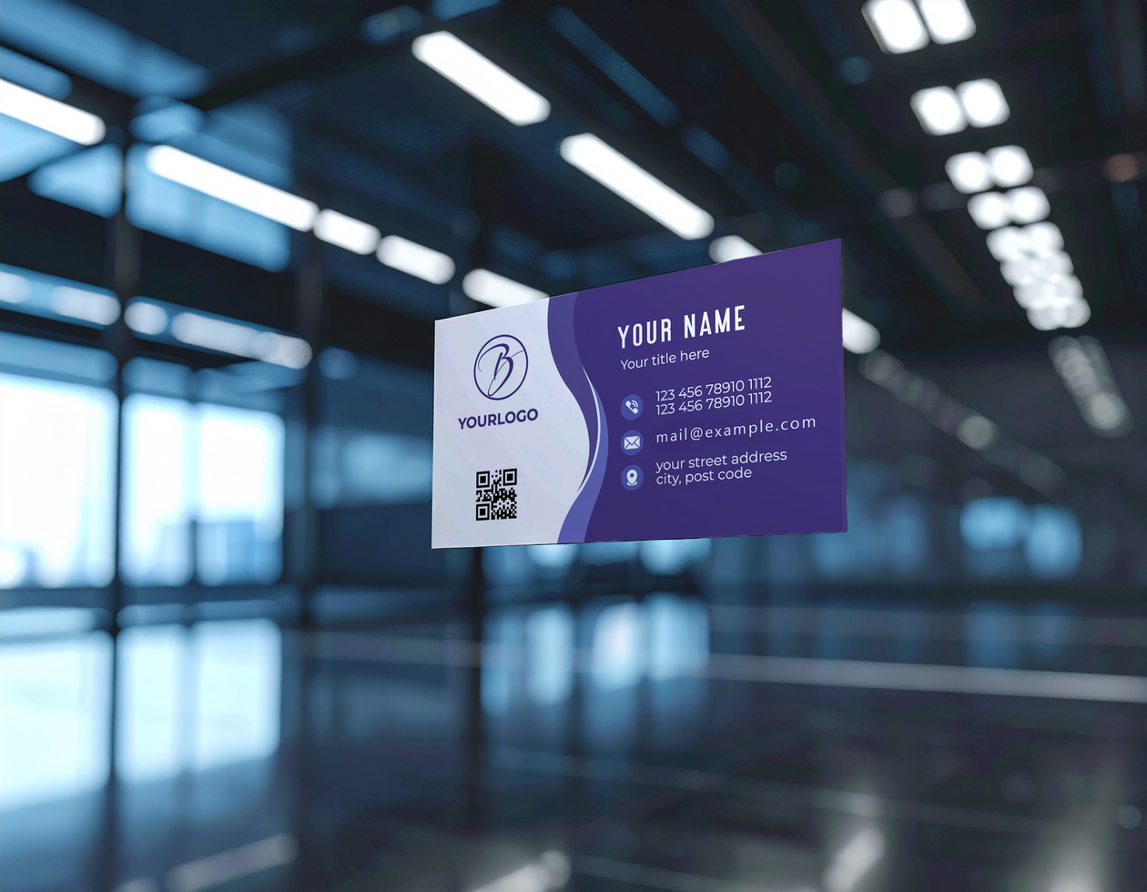 Rectangle Business Card Mockup Modern Hall Blue Architecture psd