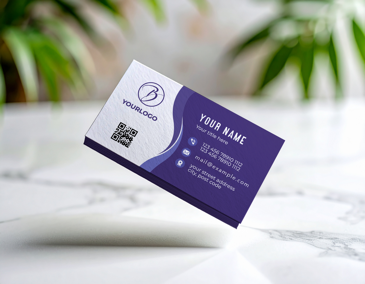 Stack of Business Cards Mockup Floating Above Marble Surface psd
