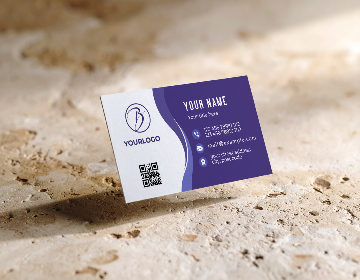 Business Card Mockup Template Hovering Over Beige Stone Texture psd