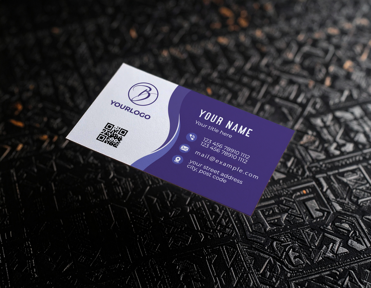 Business Card Mock Up Above Embossed Geometric Pattern psd