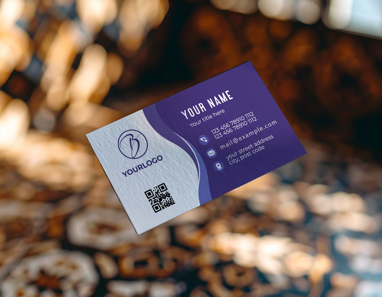 Business Card Mockup Against Warm Brown Textured Background psd