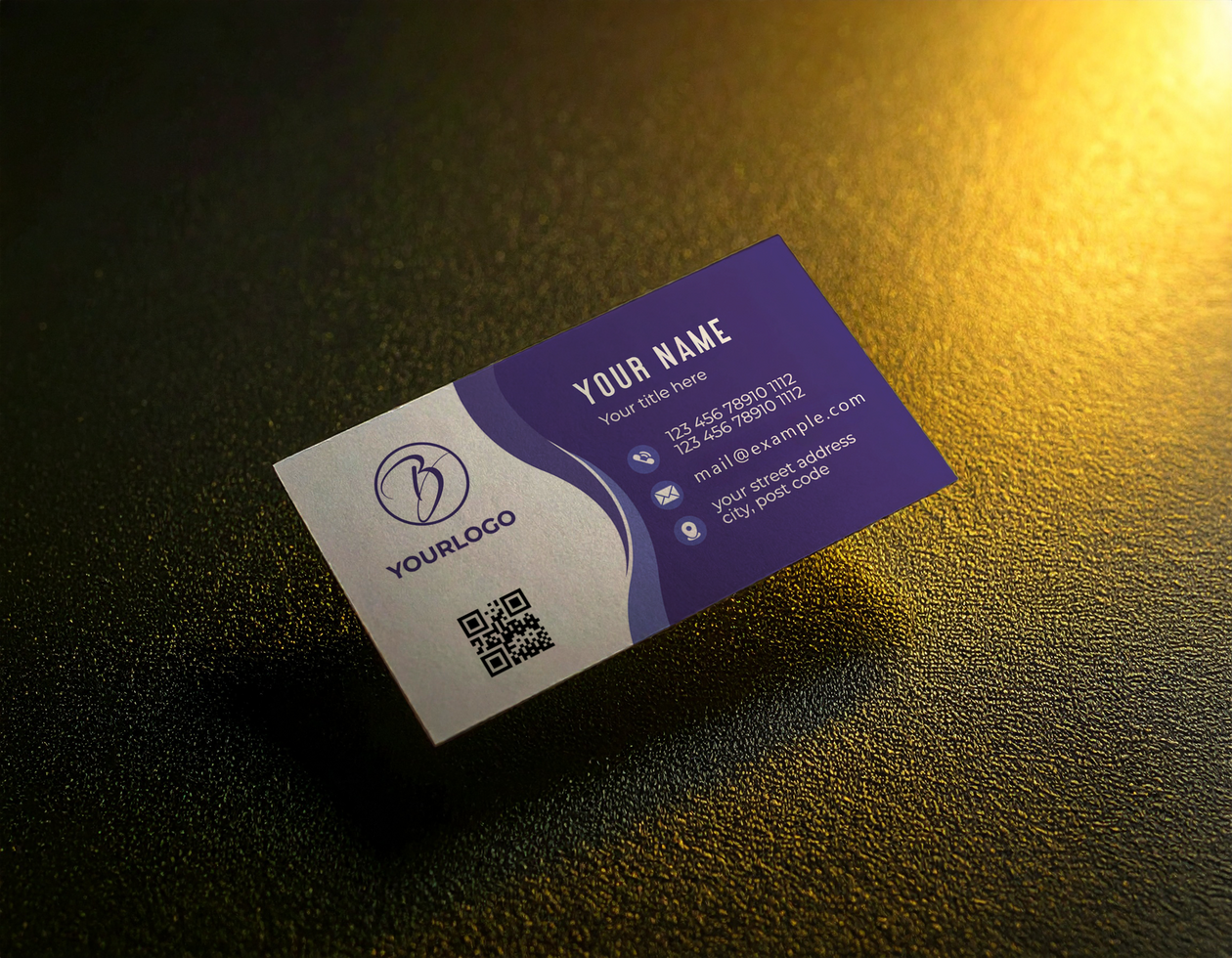 Business Card Mockup Hovering Dark Background Golden Highlights psd