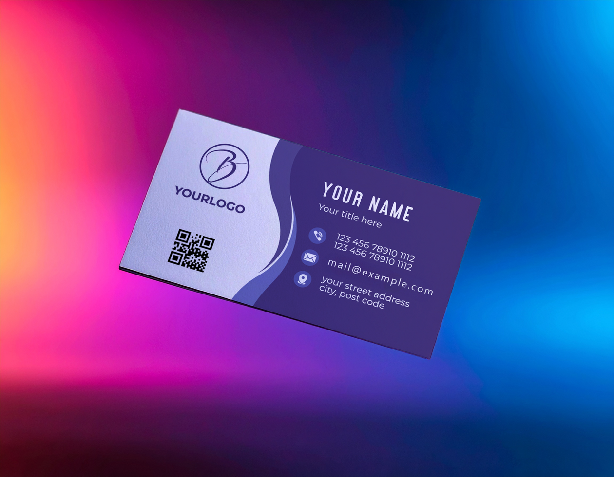 Card Mockup Template Colorful Gradient Pink Purple Blue Background psd