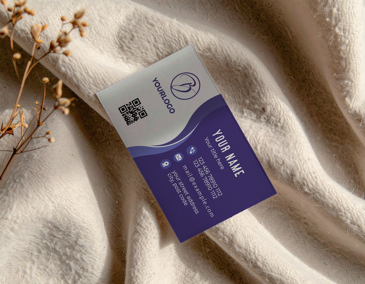 Card Mockup Beige Fabric Dried Flowers Neutral Palette psd