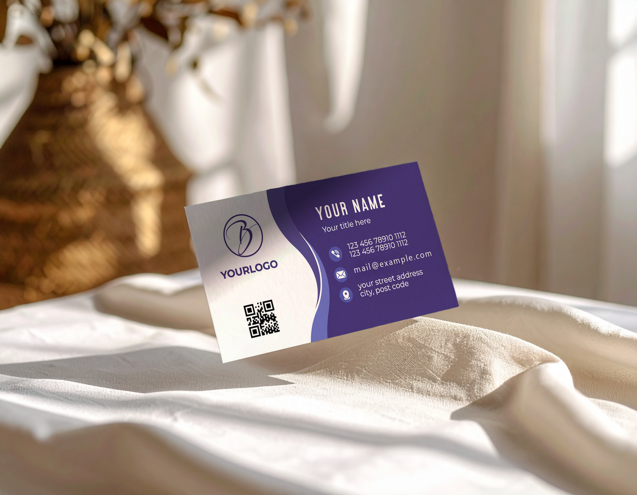 Minimalist Business Card Mockup Template on Beige Fabric Soft Lighting psd