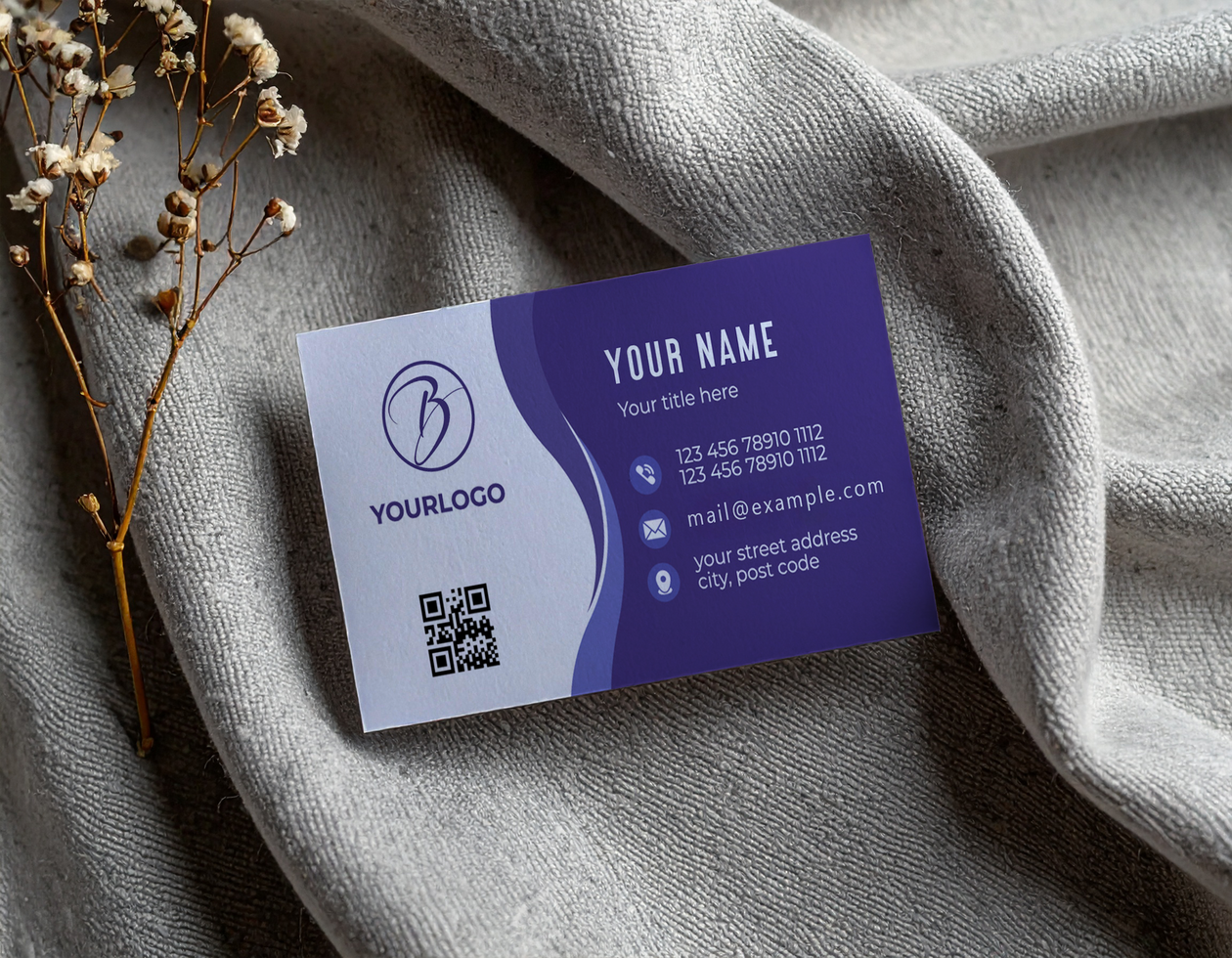 Business Card Mockup Gray Fabric Dried Flowers psd