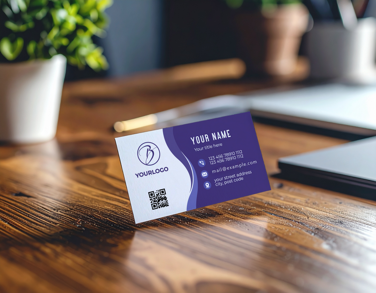 Business Card Mockup Template Above Rustic Wooden Desk Workspace psd