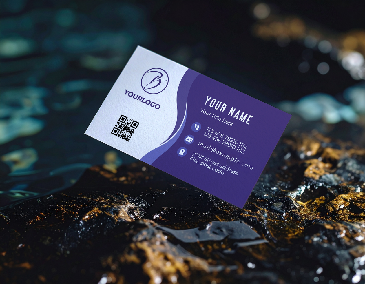 Card Mockup Template on Dark Wet Rock Near Water psd