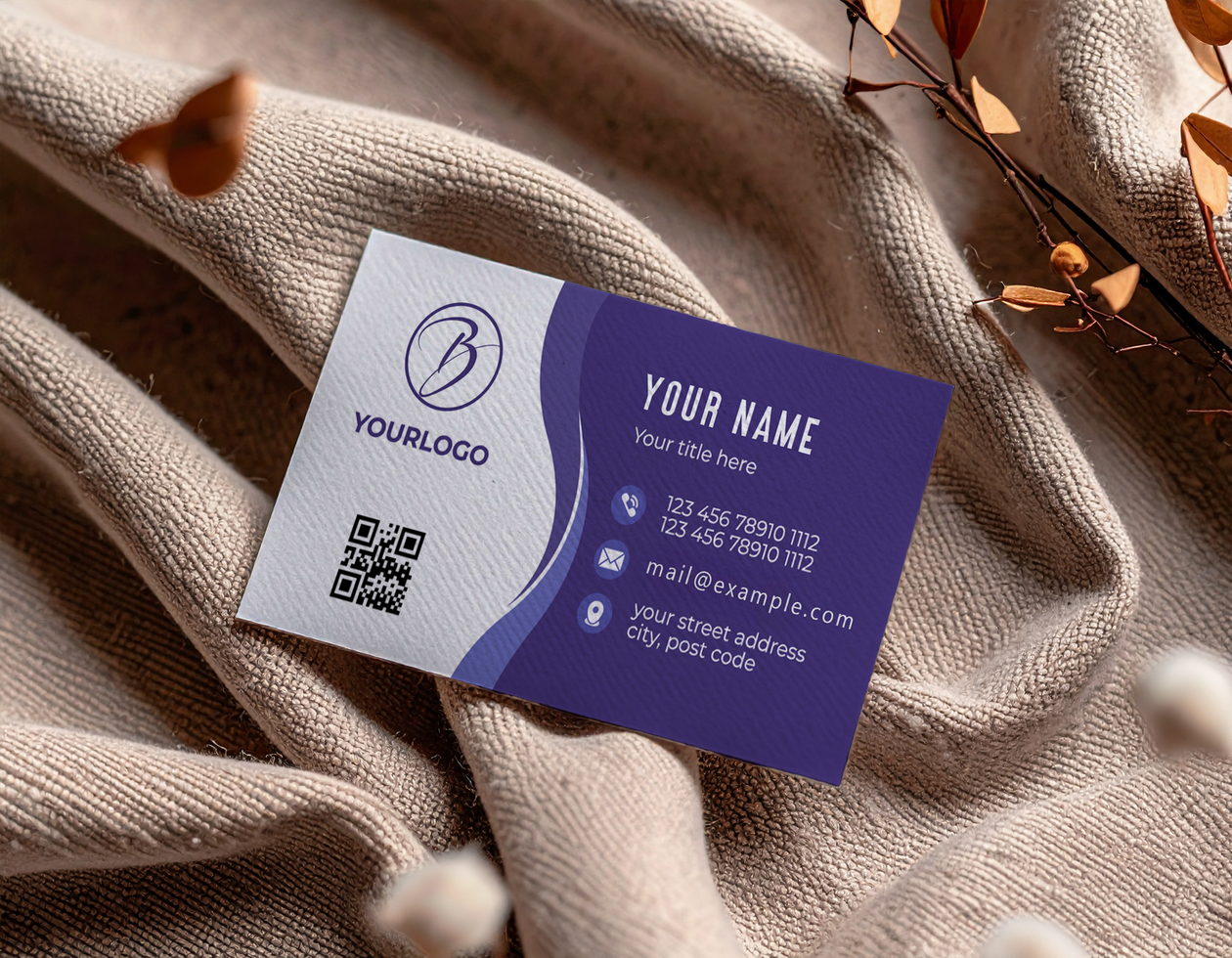 Business Card Mock Up Textured Fabric Dried Branches Minimalist psd