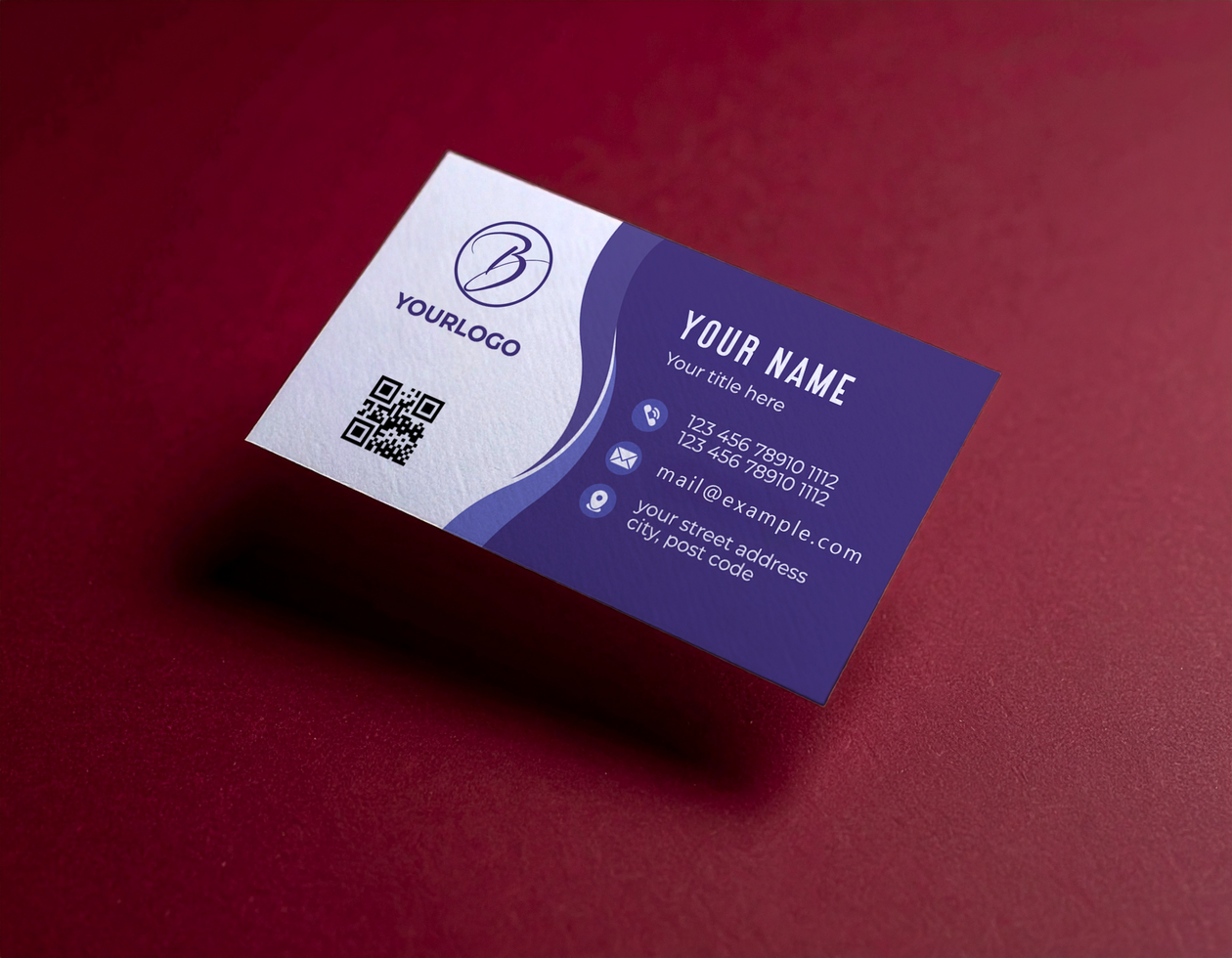 Business Card Mockup Above Deep Maroon Background Elegant Minimalist psd