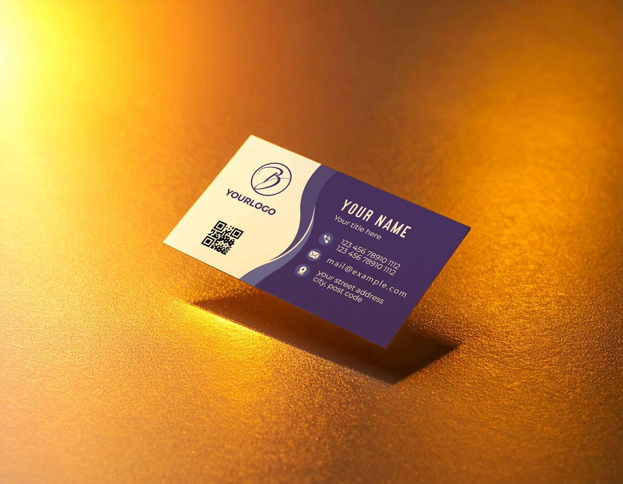 Card Mockup Above Gold Textured Surface Warm Light psd