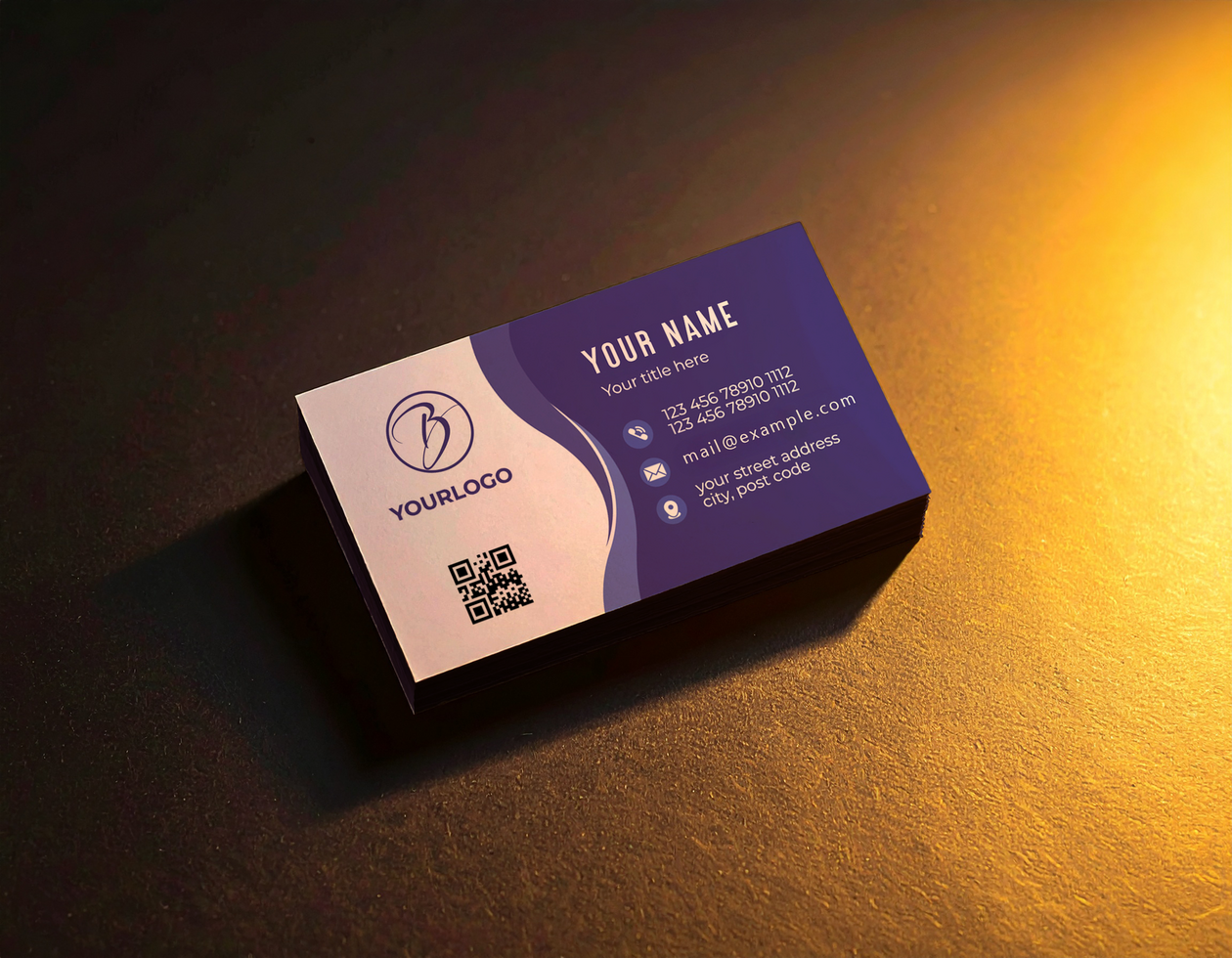 Stack Business Card Mockup Dark Surface Warm Golden Illumination psd
