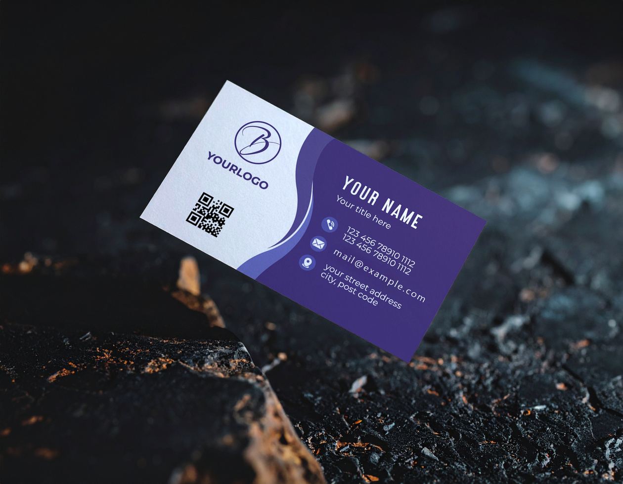 Business Card Mockup Above Dark Stone Wood Textured Surface psd