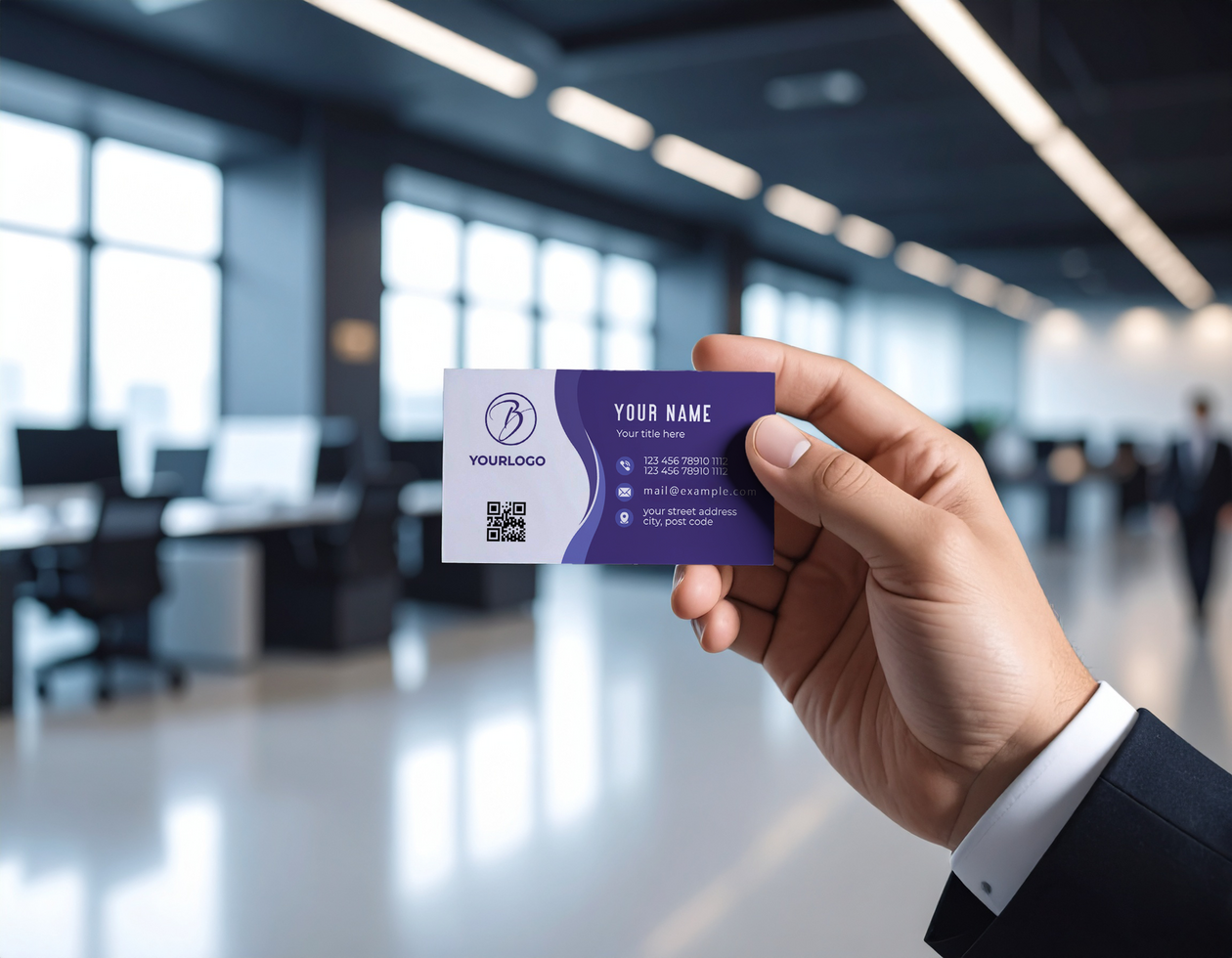 Hand Suit Business Card Mock Up Modern Office Professional psd