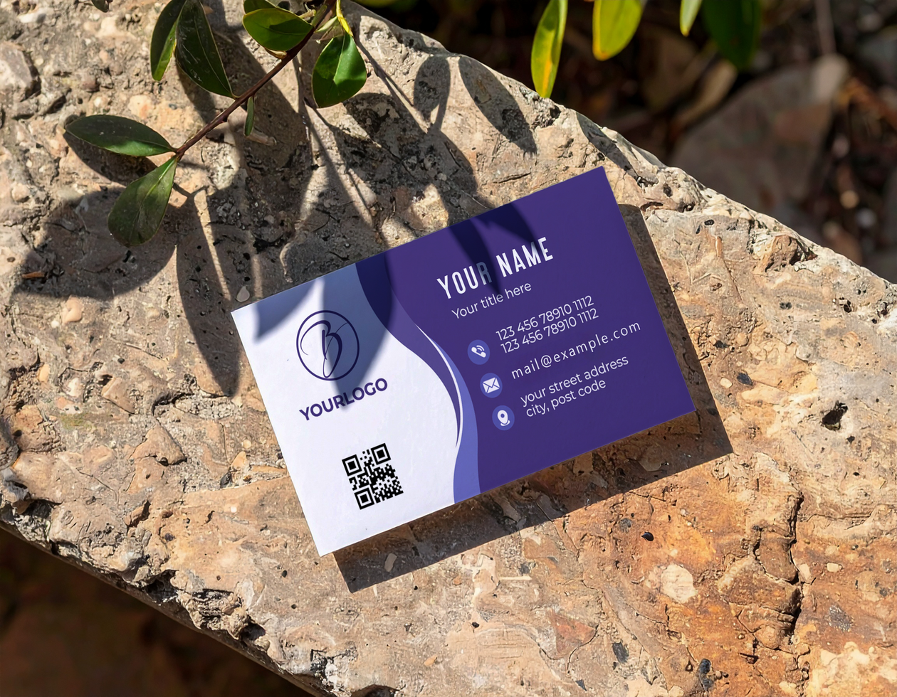 Name Card Mockup Stone Surface Leaves Shadow Natural Backdrop psd