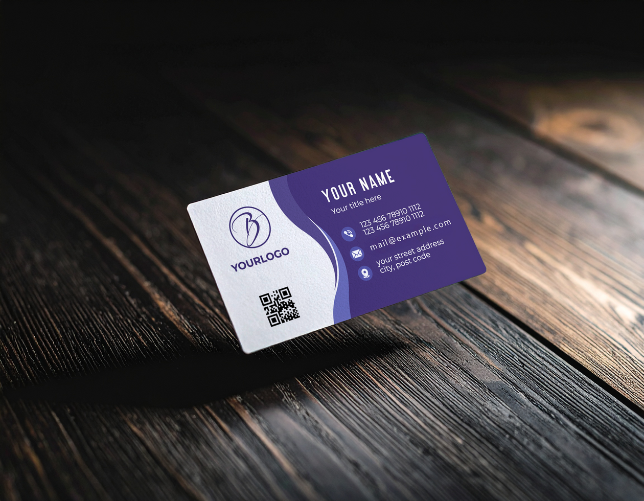 Name Card Mockup Dark Brown Wooden Surface Contrast psd