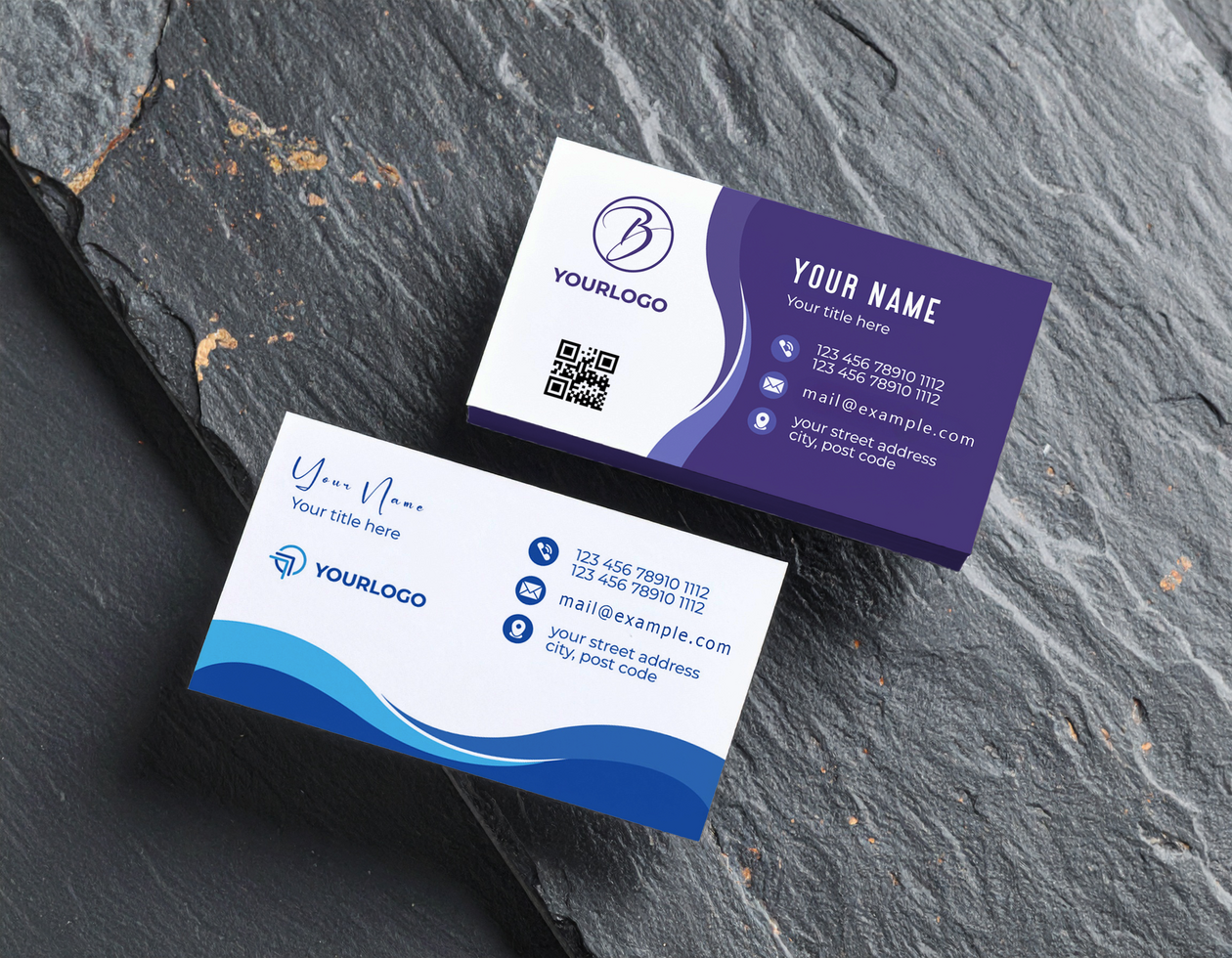 Two Business Card Mockup Dark Gray Stone Background psd