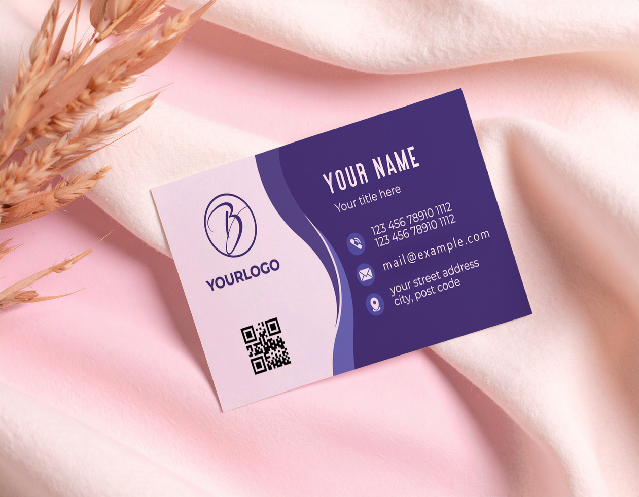 Card Mock Up Pink Off Fabric Dried Wheat psd