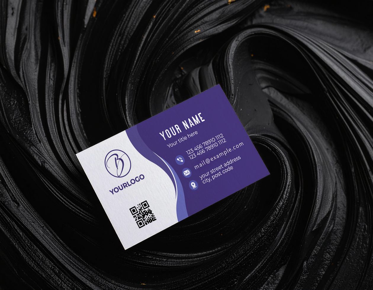 Business Card Mockup Swirling Black Paint Clay Background psd