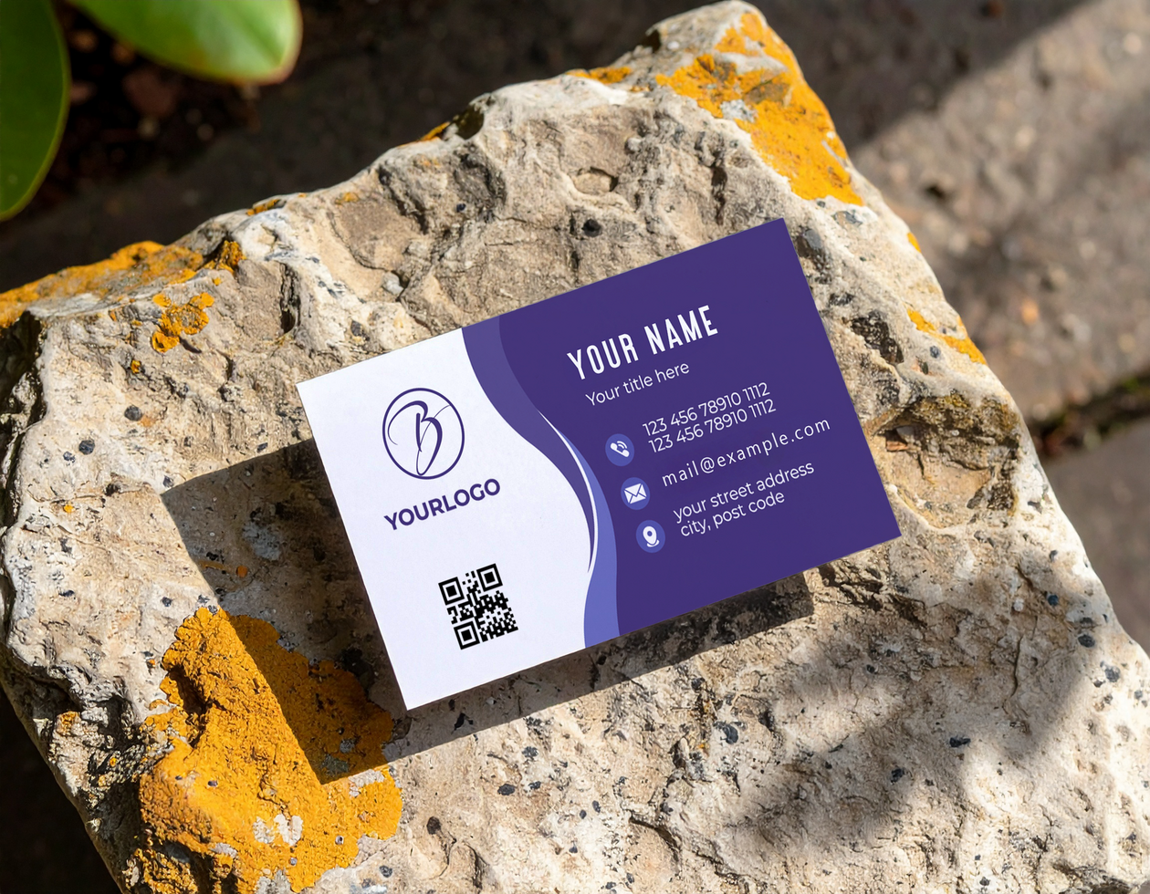 Business Card Mockup Textured Stone Beige Gray Lichen psd
