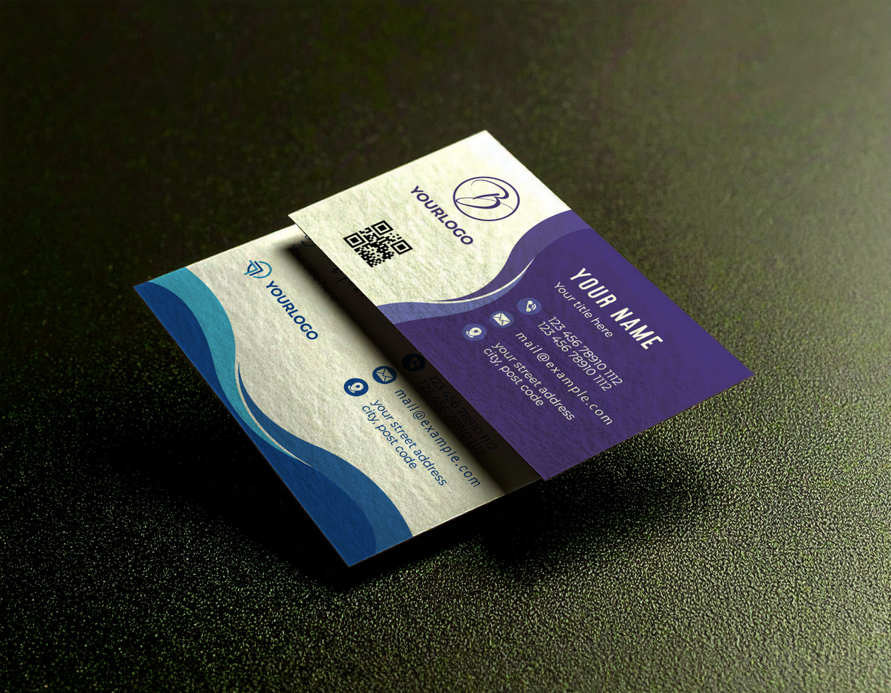 Two Card Mockup Dark Green Textured Background Professional psd