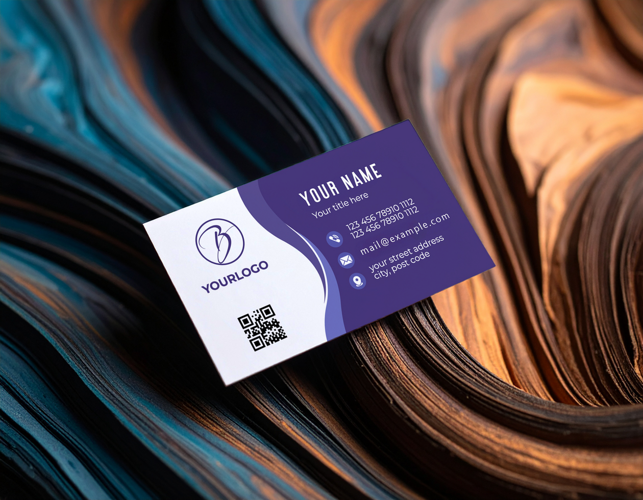 Business Card Mockup Vibrant Abstract Teal Brown Paint Background psd