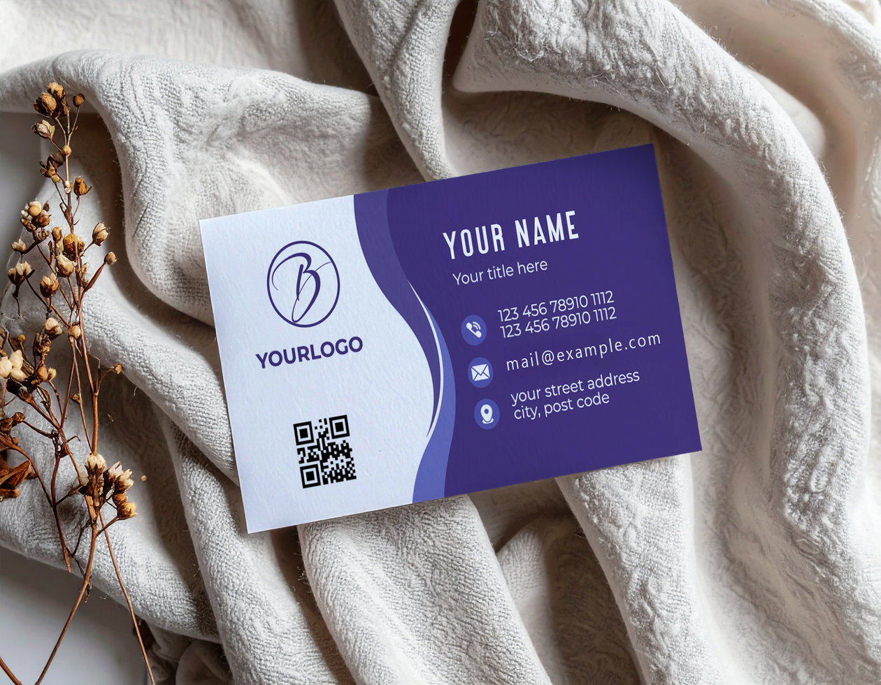 Biz Card Mockup Crumpled Linen Fabric Brown Flowers psd