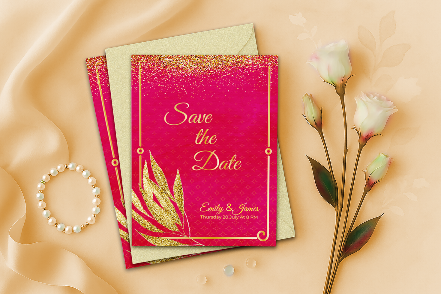 Luxury Wedding Card Mockup with Envelope psd
