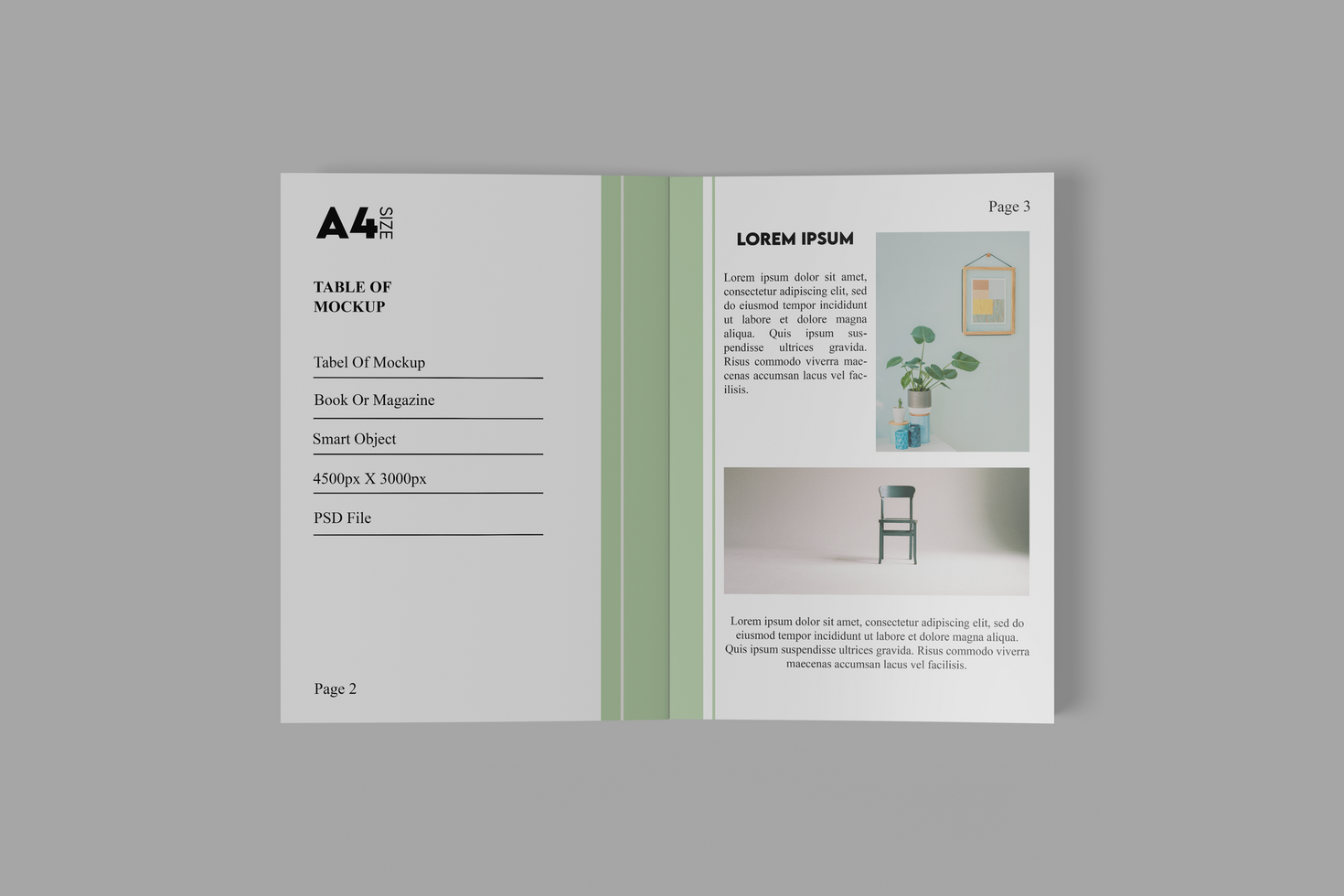 a4 brochure mockup top view psd
