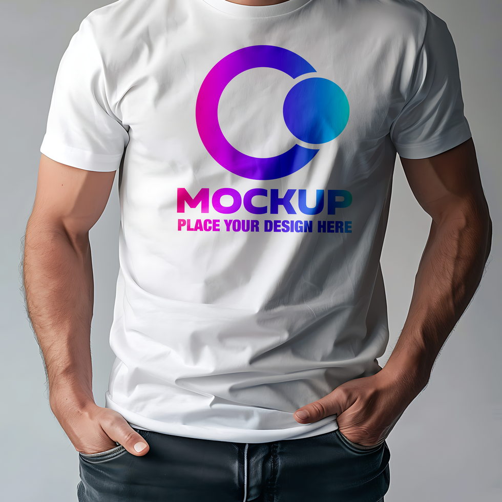white t shirt mockup on female model outdoor natural light front view for branding preview psd